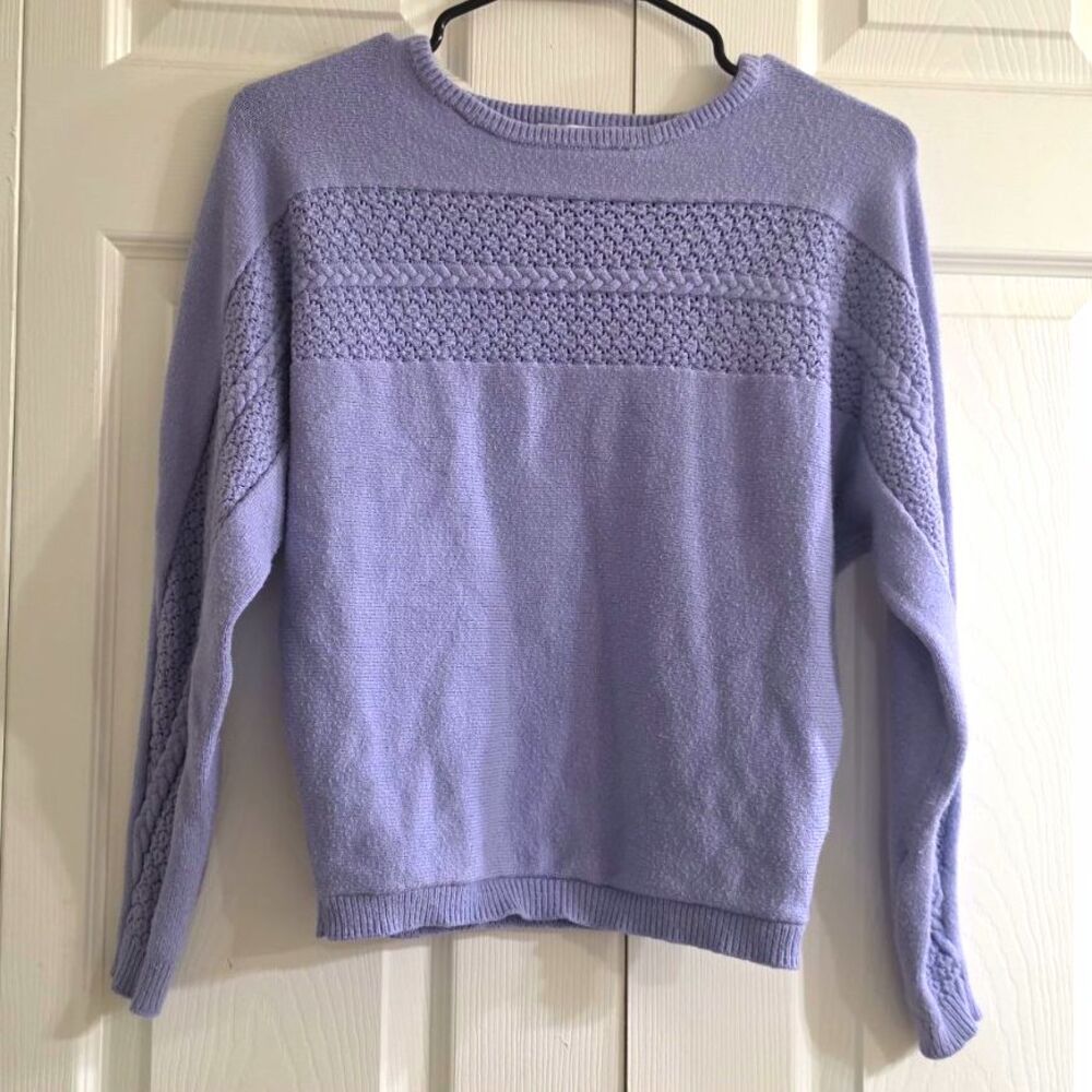 Magaschoni Purple Solid Crew Neck Textured Knit Pullover Sweater Womens XS